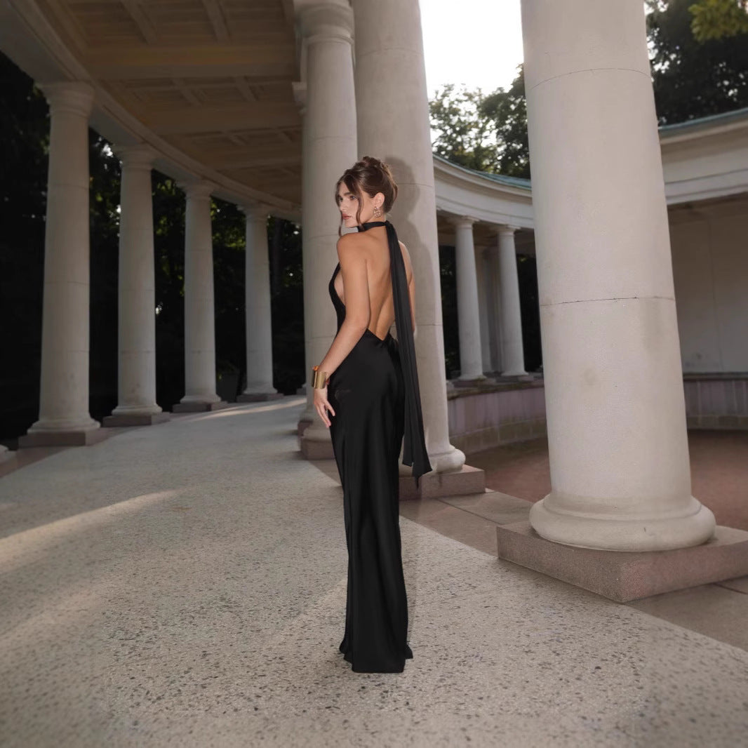 Damen Abendkleid mit elegantem Rückenausschnitt und fließendem Stoff WW