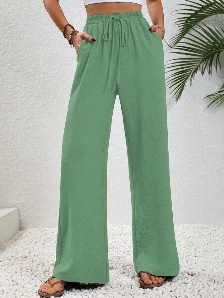 Damen lässige, breite Freizeithose mit elastischem Bund und seitlichen Taschen W&W Mode