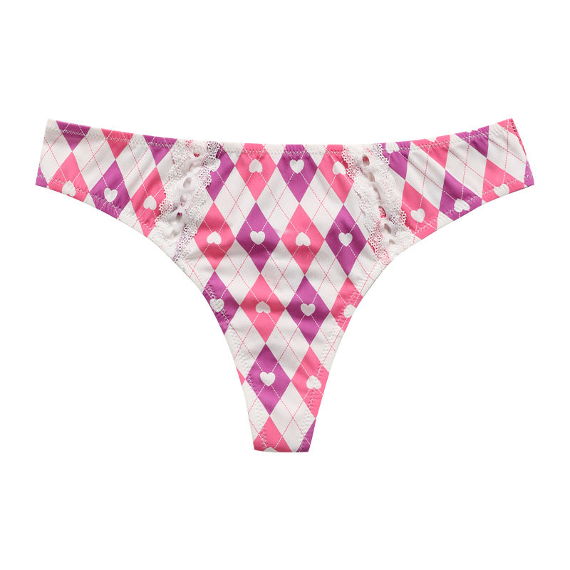 Damen Tanga mit verspieltem Rautenmuster und Spitzenakzenten WW