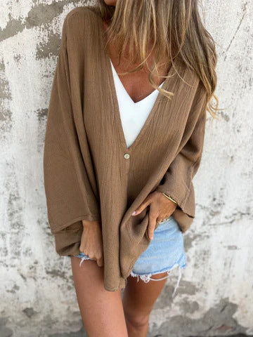 Damen lässiger Kimono mit tiefem V-Ausschnitt und weit geschnittenen Ärmeln W&W Mode