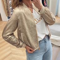 Damen glänzende Bomberjacke mit trendigen Rippdetails und praktischen Taschen WW