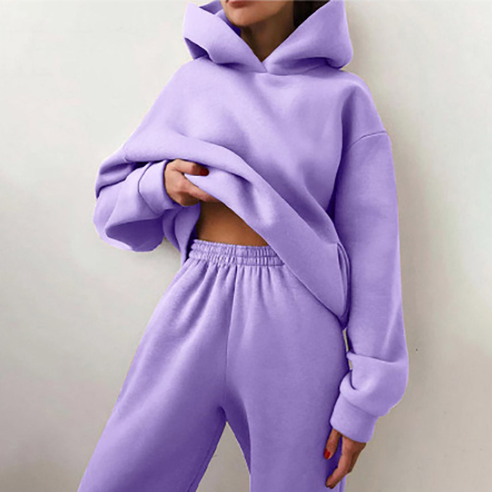 Femme Übergroße Fleecegefütterte Kapuzenjacke und Jogginganzug Set WW