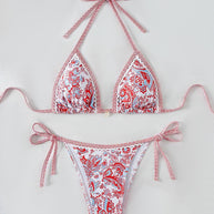 Damen Triangel-Bikini-Set mit verspieltem Blumenmuster und verstellbaren Bindebändern WW