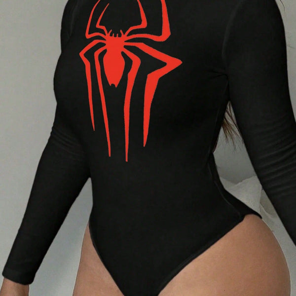 Damen Body mit aufregendem Spinnenmotiv und modernen Longsleeve-Design W&W