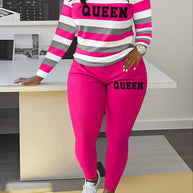 Damen Sportliches Zweiteiler-Set mit gestreiftem Oberteil und leggings WW