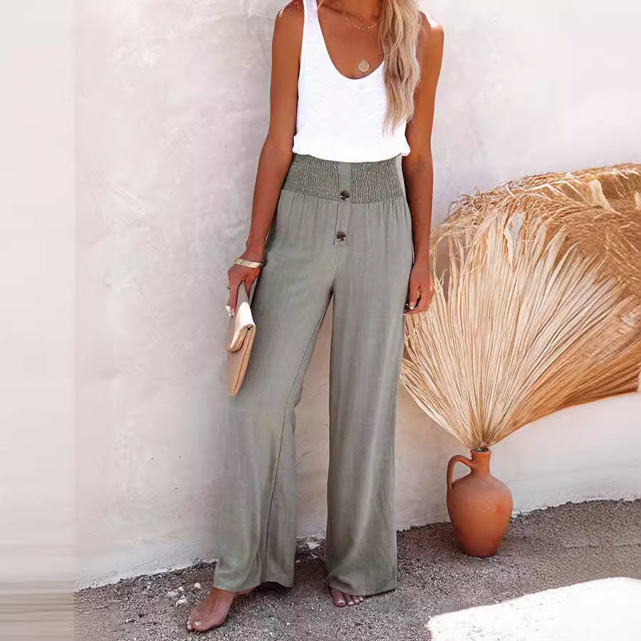 Damen Weite Chinohose mit elastischem Bund und dekorativen Knopfdetails WW