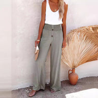 Damen Weite Chinohose mit elastischem Bund und dekorativen Knopfdetails WW