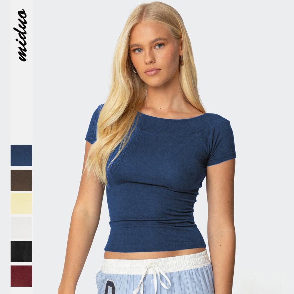 Damen figurbetontes Kurzarmshirt mit modischem Rundhalsausschnitt WW