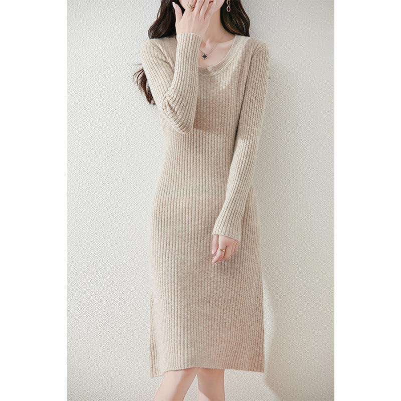 Damen Strickkleid mit feiner Rippstruktur und tailliertem Schnitt WW