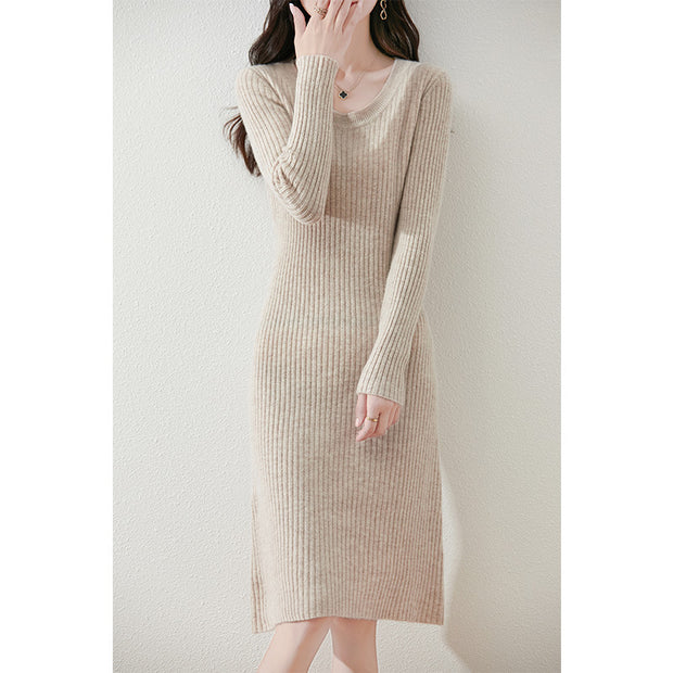 Damen Strickkleid mit feiner Rippstruktur und tailliertem Schnitt WW