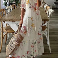 WW | Boho V-Ausschnitt Blumen Maxi Kleid