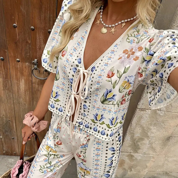 Damen Sommerliches Blumendruck-Set WW