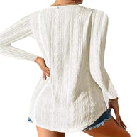 Damen Bluse mit dekorativen Knöpfen und strukturiertem Gewebe WW