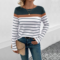 Damen Langarmshirt mit modischem Streifenmuster und elastischen Bündchen WW
