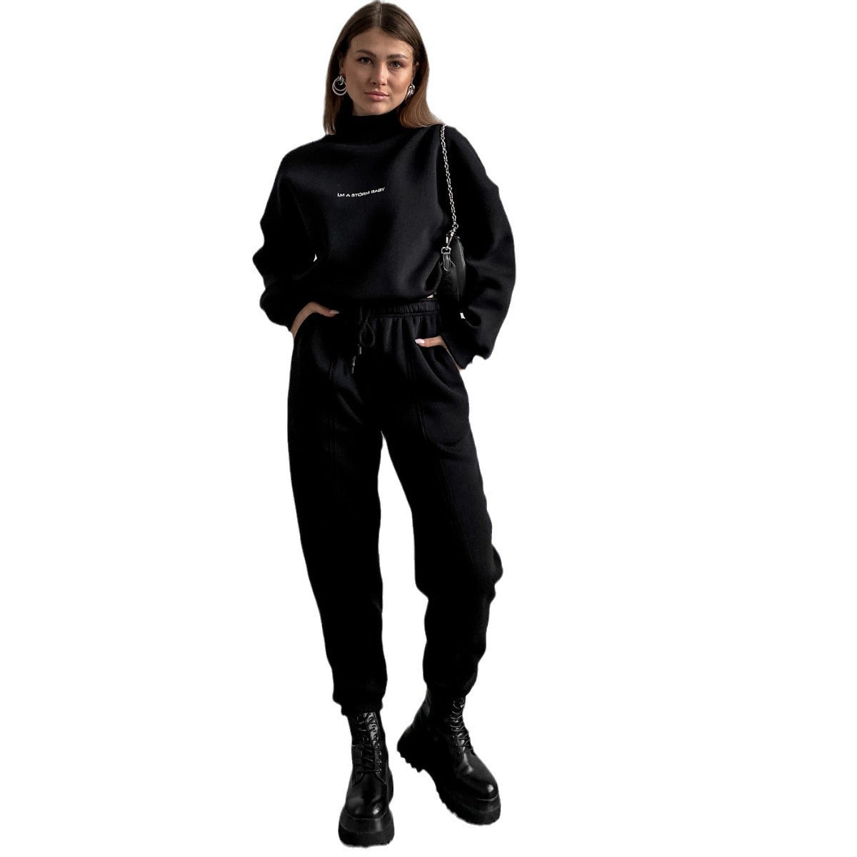 Damen sportliches Sweat-Set mit hohem Kragen und weitem Schnitt WW