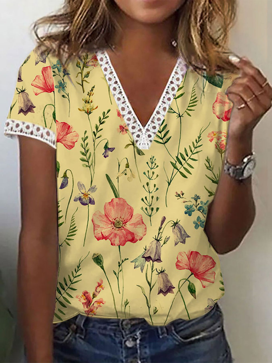 W&W Mode | Elegantes T-Shirt Mit Kurzen Ärmeln Und V-Ausschnitt Print Für Damen