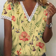 WW | Elegantes T-Shirt Mit Kurzen Ärmeln Und V-Ausschnitt Print Für Damen