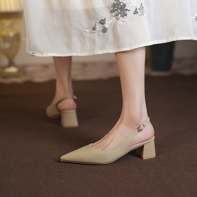 Damen Slingback Blockabsatz-Pumps mit elegantem Spitzenausschnitt-Design WW