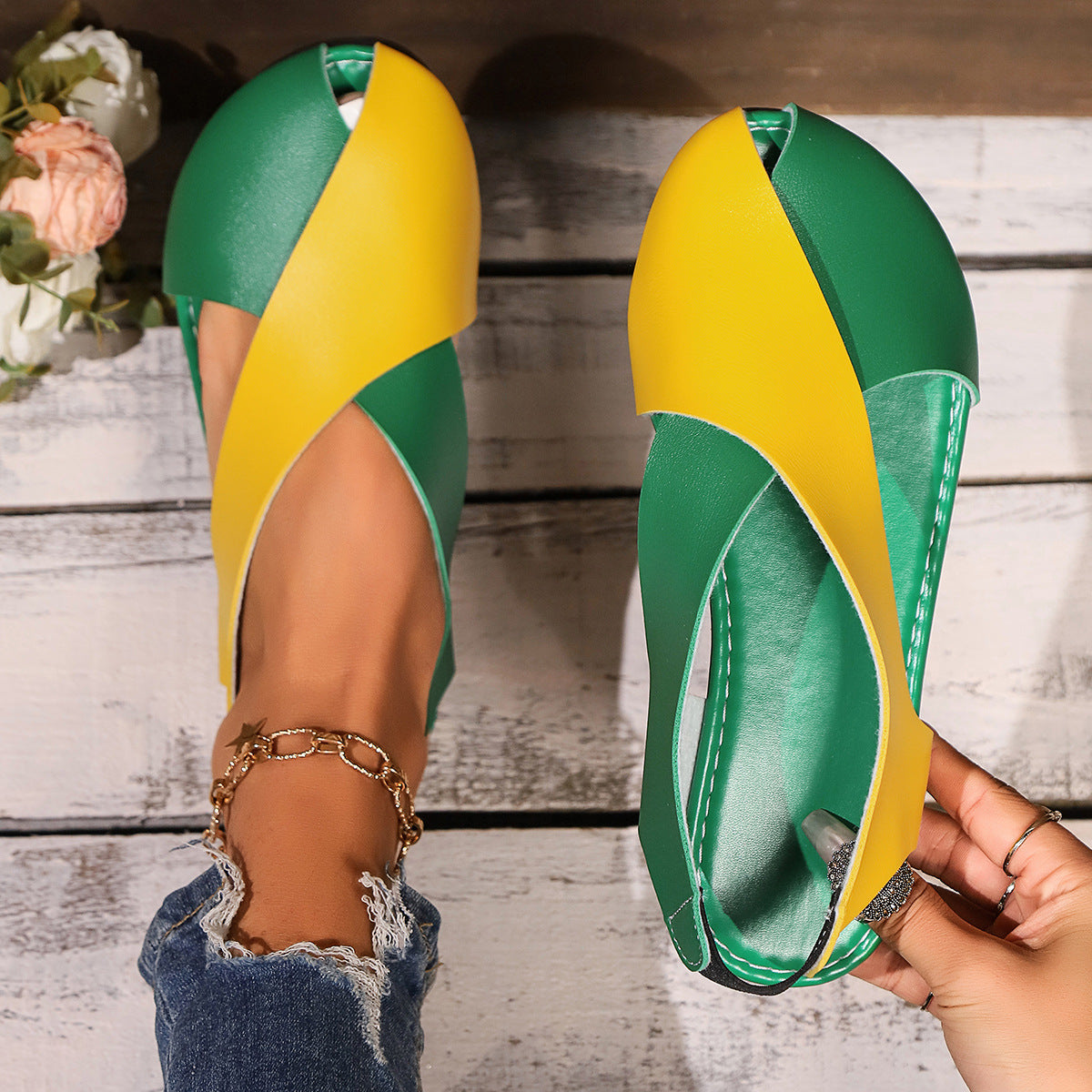 Damen Chic Kreuzschnitt Ballerinas WW