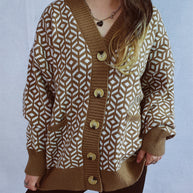 Damen Strickjacke mit geometrischem Muster und Knopfdetails WW