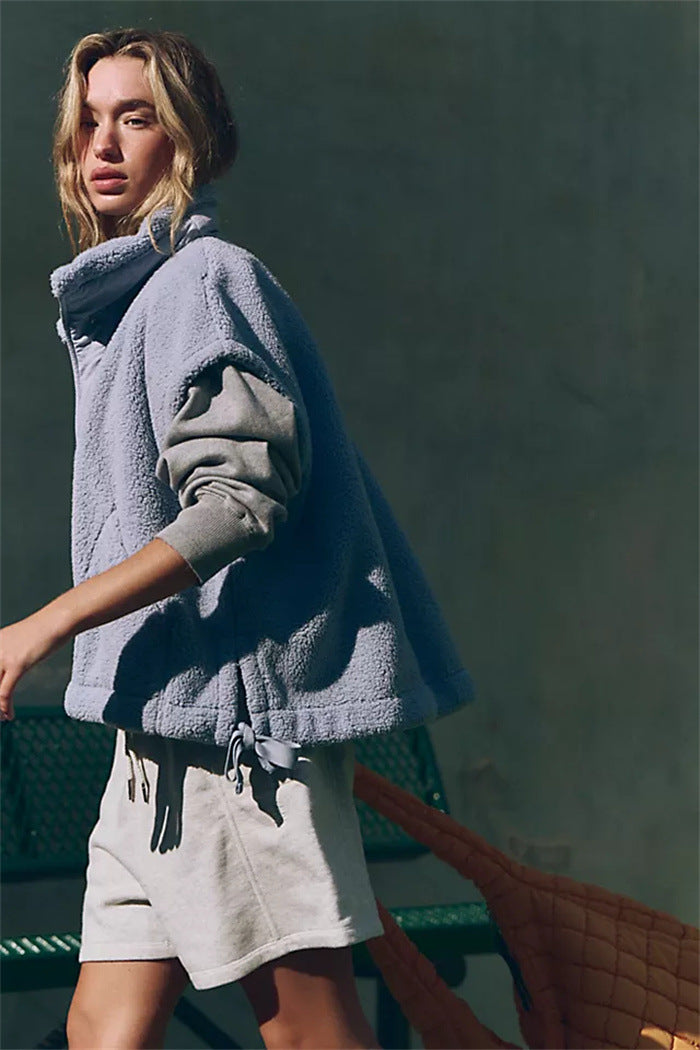 Damen Sportliche Fleece-Jacke mit hohem Kragen und Weitenregulierung WW