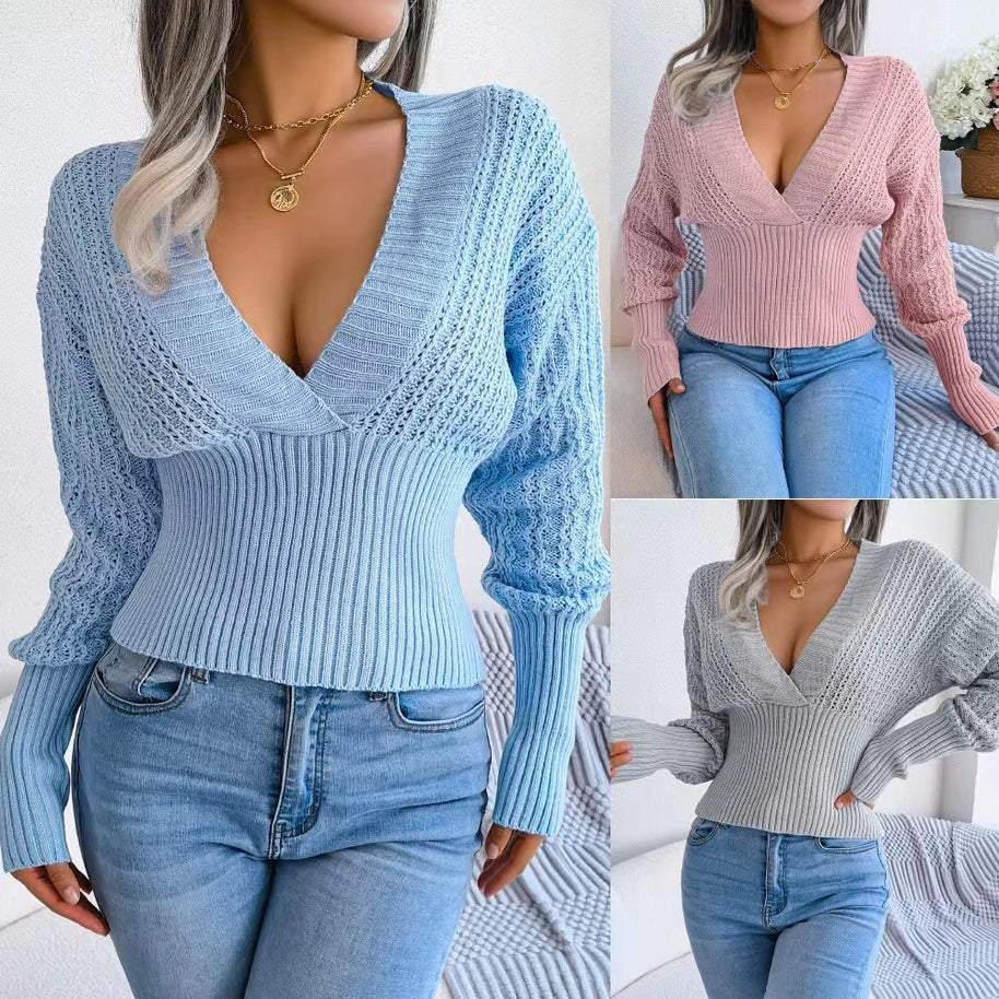 Damen Strickpullover mit tiefem V-Ausschnitt und strukturiertem Zopfmuster WW