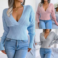 Damen Strickpullover mit tiefem V-Ausschnitt und strukturiertem Zopfmuster WW