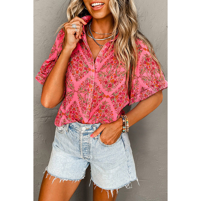 Damen Blumengemusterte Freizeitbluse mit lockerer Passform WW