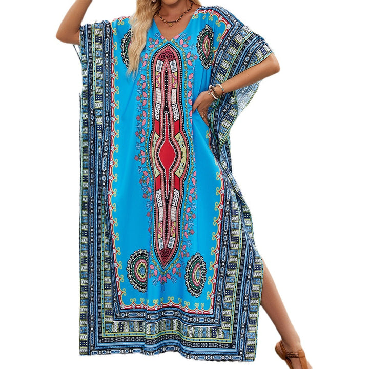 Damen Kaftan mit buntem ethnischen Muster und seitlichem Schlitz W&W Mode