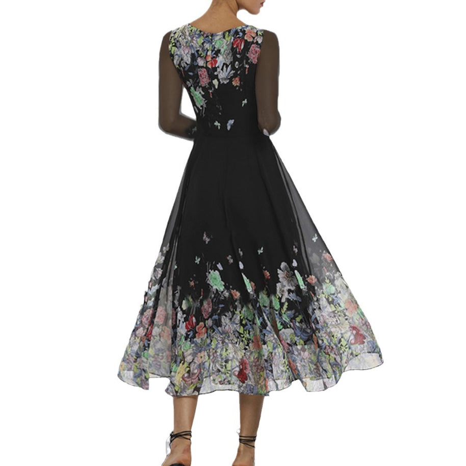 Damen Elegantes Blumen-Maxi-Kleid mit transparenten Ärmeln und fließendem Schnitt WW