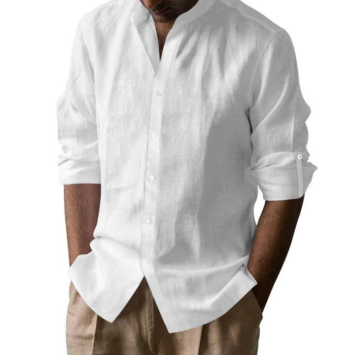 Herren elegantes und lässiges Langarmhemd aus atmungsaktivem Leinenmix W&W Mode