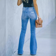 Damen Schlagjeans mit Distressed-Details und hohem Bund WW