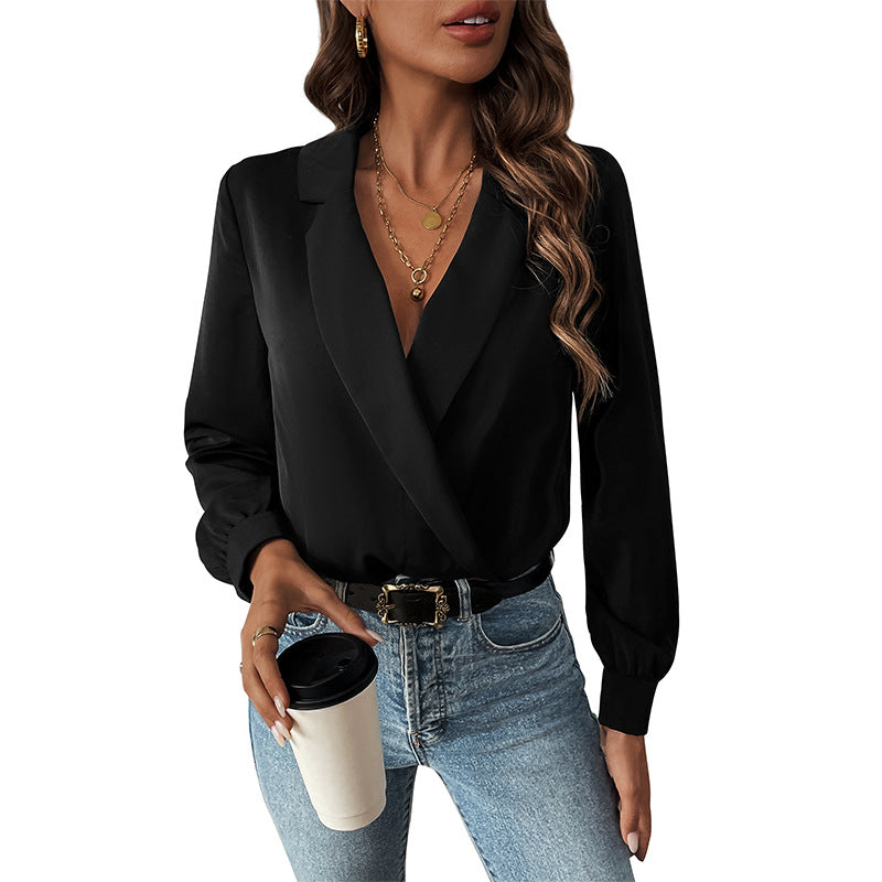 Damen Bluse im Body-Stil mit elegantem Wickeldesign WW