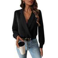 Damen Bluse im Body-Stil mit elegantem Wickeldesign WW