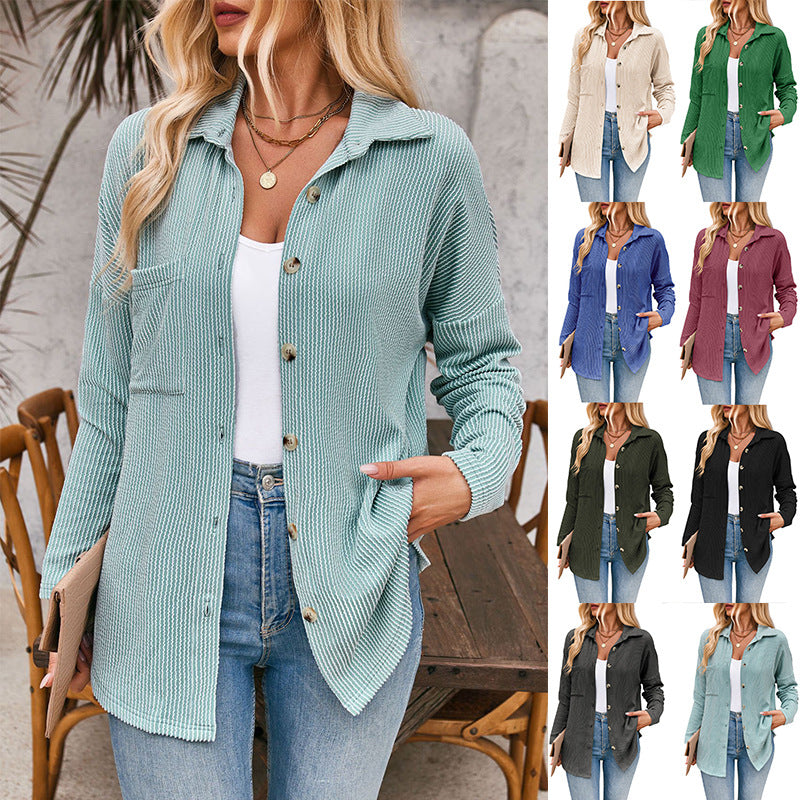 Damen lässige Strickjacke mit Knopfleiste WW