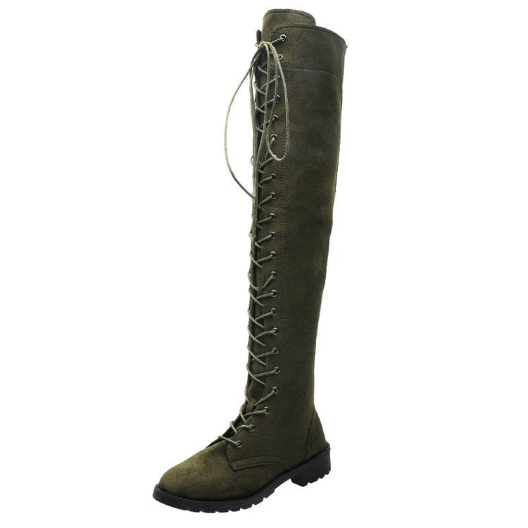 Damen Overknee-Stiefel mit raffinierter Schnürung und robustem Profil W&W Mode