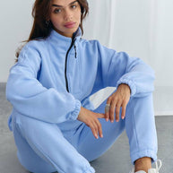 Damen Sportlicher Fleece-Traininganzug mit halbem Reißverschluss und elastischen Bündchen WW