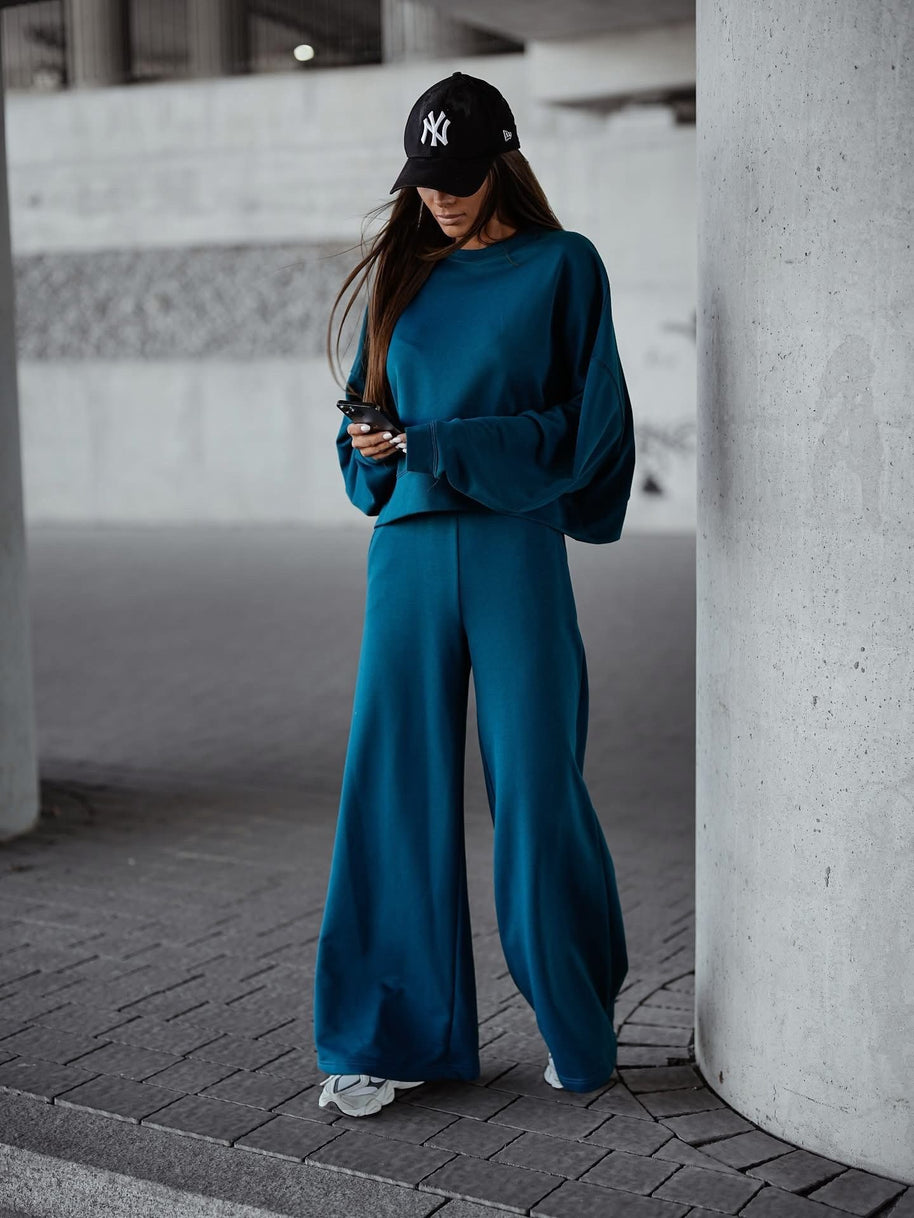 Damen Bequemer Oversized Freizeitanzug mit weitem Schnitt und übergroßem Kragen WW