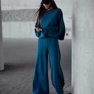 Damen Bequemer Oversized Freizeitanzug mit weitem Schnitt und übergroßem Kragen WW