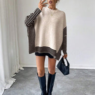 Damen Strickpullover mit modernem Streifenmuster und oversized Schnitt WW