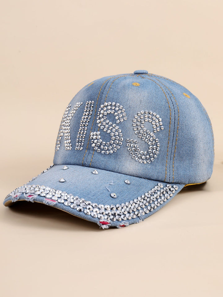 Damen funkelnde Baseballkappe aus hochwertigem Denim mit Strassverzierungen W&W Mode
