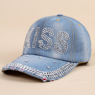 Damen funkelnde Baseballkappe aus hochwertigem Denim mit Strassverzierungen WW