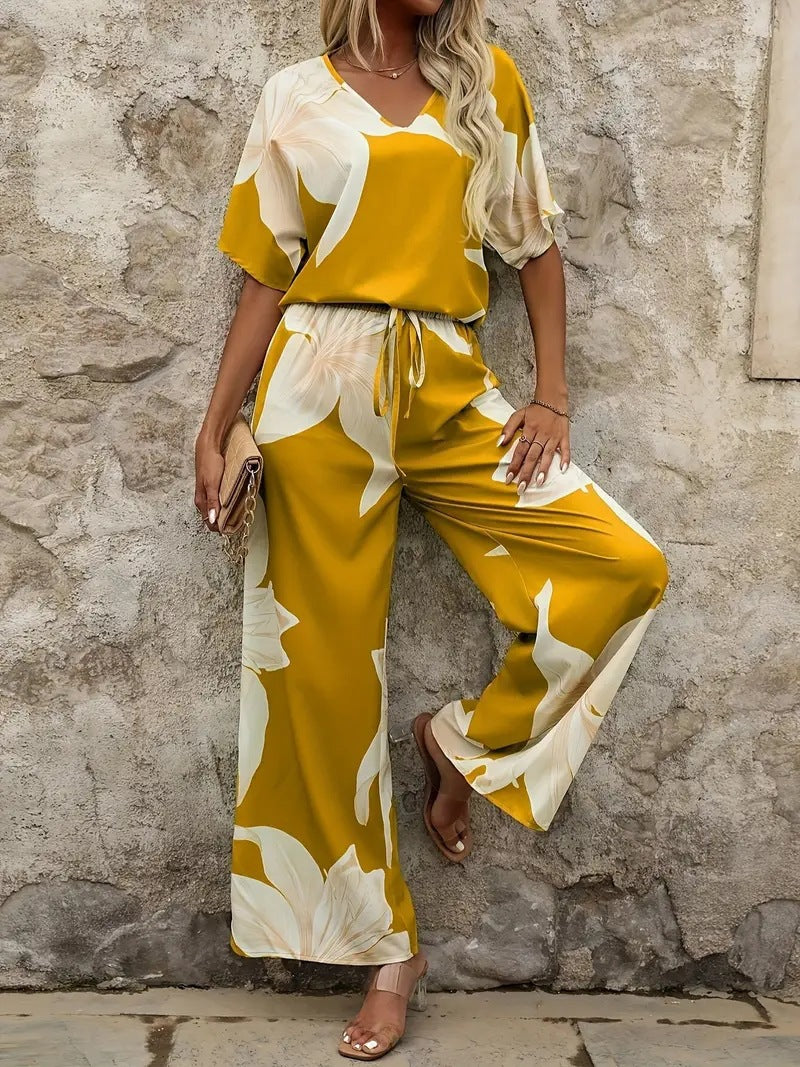 Damen entspanntes Jumpsuit mit floralem Design und elastischem Bund WW
