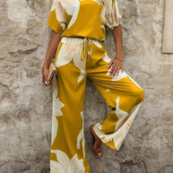 Damen entspanntes Jumpsuit mit floralem Design und elastischem Bund WW