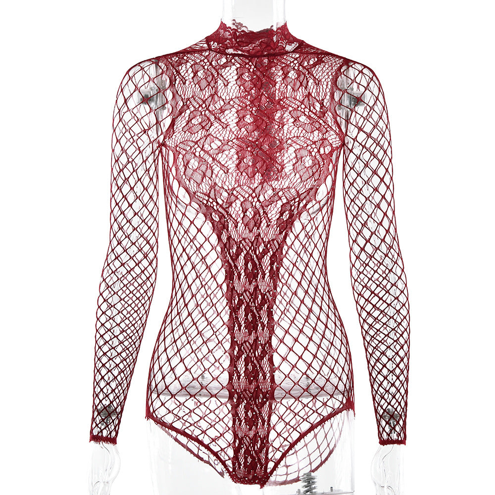 Damen erotischer Spitzenbody mit raffiniertem Netzdesign W&W