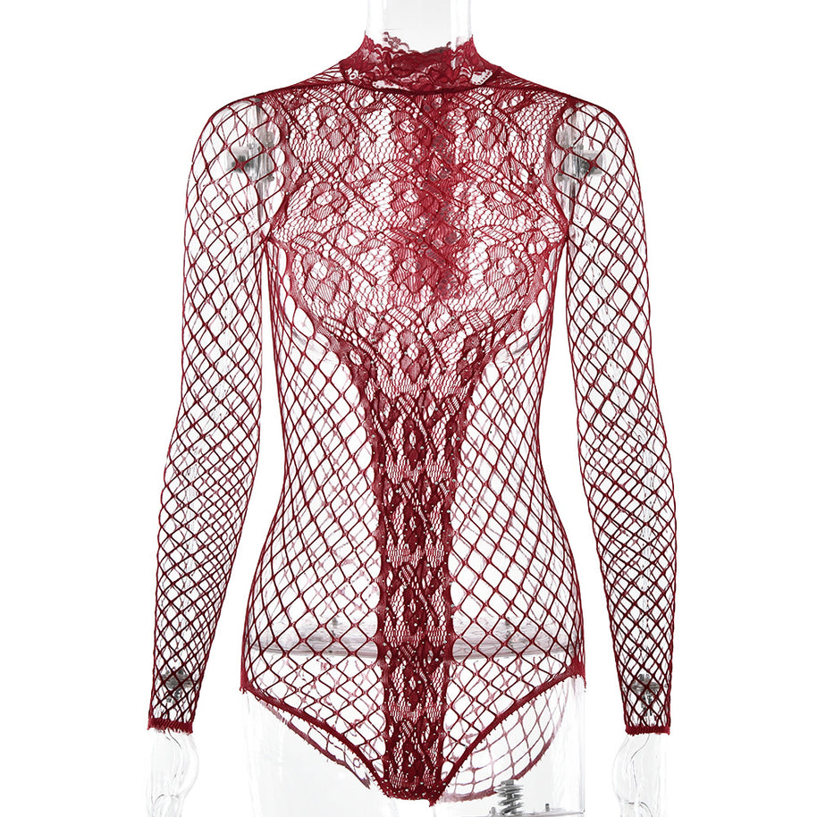 Damen erotischer Spitzenbody mit raffiniertem Netzdesign W&W