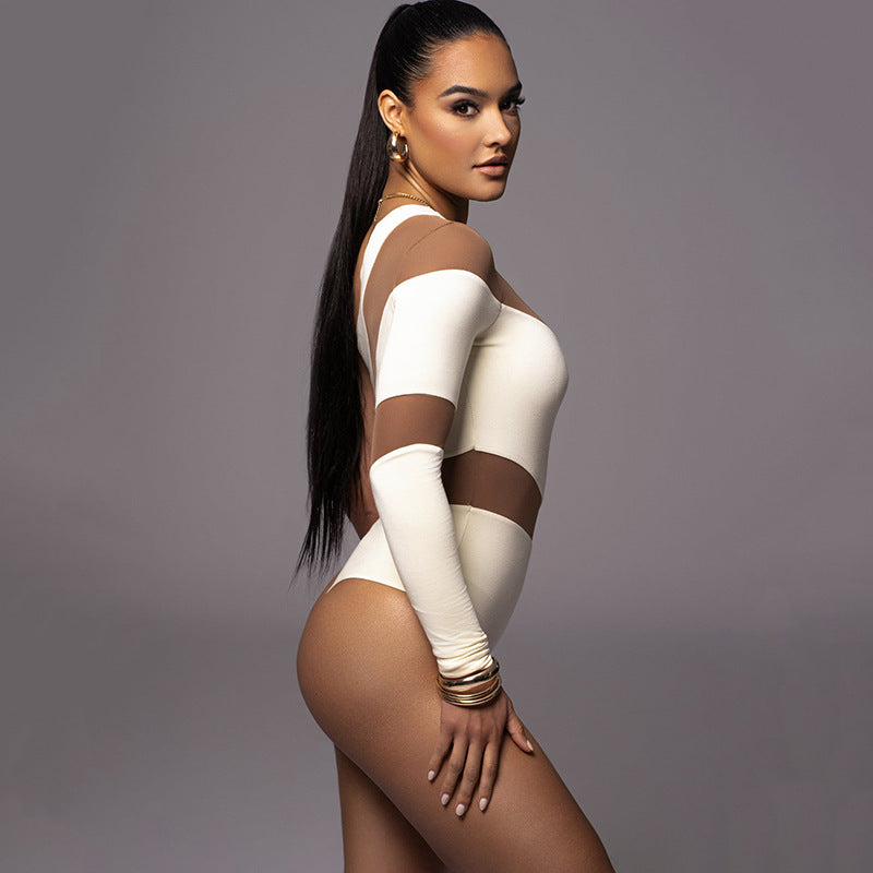 Damen Einseitiger Bodysuit mit transparenten Akzenten W&W