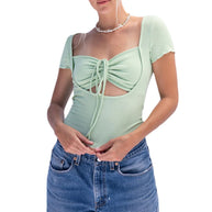 Damen figurbetonter Body mit kreativem Cut-Out und Wickeldetail W&W
