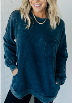 Damen Bequemer Oversized Sweatshirt mit Taschen WW