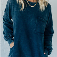 Damen Bequemer Oversized Sweatshirt mit Taschen WW
